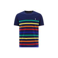 Polo Ralph Lauren SS22 Dryžuoti apvalios kaklo iškirptės trumparankoviai marškinėliai Vyriški viršutiniai drabužiai Mėlyni 860413-001 L blue