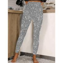Aukšto juosmens Leggings Blizgūs Leggings Laisvalaikio Kelnės M sidabras