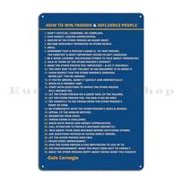 Dale Carnegie Kaip pelnyti draugų ir daryti įtaką žmonėms 12 taisyklių gyvenimui Vizualinė knyga Geriausios verslininkų citatos Metalinis ženklas Plakatas 40x30cm