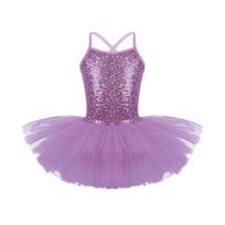 Vaikiška mergaitės fėjos blizgučiais puošta tiulio tutu suknelė, berankovė gimnastikos suknelė, šokių apranga 5-6 Years violetinė