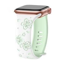 Silicone Band for Apple Watch Series 10 46mm 42mm Ultra2 49mm Two-Tone Engraved Floral Strap for iWatch 9 8 7 6 Se 41mm 45 40 44 38 40 41mm s10 42mm žalia
