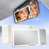 Automobilio saulės skydelio veidrodėlis su 3x didinimu, įkraunamas LED makiažo veidrodėlis automobilio saulės skydeliui, 3 spalvų reguliuojamas šviesos jutiklinis valdymas, universalus balta