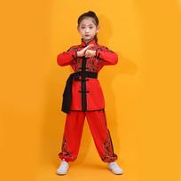 Chinese Kung Fu Uniform Two-piece Set Boy Children Perform Wushu Sets Boy Collar Long Sleeve Shirt + Trousers Tai Chi 110 red