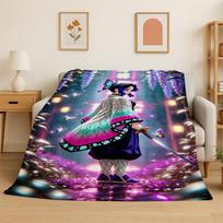 Animacinis Demonų Medžiotojas Anime Kamado Nezuko Tanjirou Flanelinis pledas Minkštas šiltas pledas miegamajam svetainei lovai kelionėms 75x90cm black