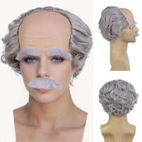 Senolio Plikasis Dangtelis Sintetiniai Pilki Senelio Plaukai su Ūsu ir Antakiais Vyrams Helovino Cosplay Kostiumas Juokingi Plaukai Karnavalas beige