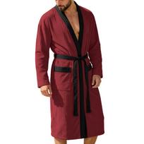 Vyriškas gofruoto audinio chalatas, ilgomis rankovėmis, V formos iškirpte, kimono stiliaus pižama su diržu ir kišenėmis 2XL vyno raudonos spalvos