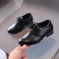 Child Boys Black Leather Shoes Britain Style for Party Wedding Low-heeled Lace-up Kids Fashion Student School Performance Shoes 24 gray