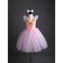 Cute Sequined Princess Ballet Tutu Kids Kindergarten Performance Dress 160 tamsiai rausva spalva