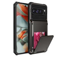 Atverčiamas piniginė su kortelių laikikliu, kietas PC + minkštas TPU, atsparus smūgiams telefono dėklas Google Pixel 9 9Pro 9ProXL 10 10Pro Pro XL Pixel10 galinis dangtelis Google Pixel 10 juoda