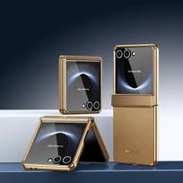 Galvanizuotas Deimanto Rašto Natūralios Odos Dėklas Skirtas Samsung Galaxy Z Flip 7 6 5 4 3 Vyriui Lęšio Apsauga Grūdinto Stiklo Dangtelis Galaxy Z Flip5 auksas