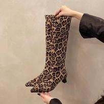 2025 Nauji Žieminiai Moteriški Tamprios Šiuolaikinės Batai Leopardinio Rašto Batai Ponios Seksualūs Aukštakulniai Ilgi Batai 42 gray