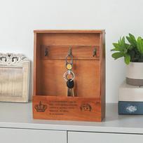 ABBP-Wooden Key Storage Cabinet Mail And Key Holder Box With Hanging Hooks Mail Organizer For Entryway,Living Room,Hallway ruda