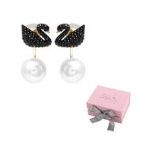 Swarovski gulės auskarai moterims juodi Pink bow gift box juoda