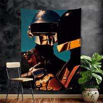 Daft Punk Around The World Anime Tapestry, art wall hanging decor for dorm and bedroom, stylish home decoration for anime  fans 150X180CM blue