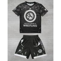 2026 Naujas Vasaros Vyriškas Vaikų Jungtinio Pasaulio Imtynių Sportinis Rinkinys Trumpomis Rankovėmis Marškinėliai ir Šortai MMA Treniruotėms Lengvas 150 gray