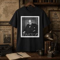 Winston Churchill Statesman Portrait T-Shirt | Vintage Black and White Photo Tee L black