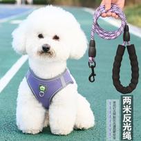 Reguliuojama tinklelio petnešėlė mažiems šunims Pudeliui Teddy Ši cu kalytei Kvėpuojanti liemenės stiliaus pavadėlių rinkinys L for dogs 10-16 lbs white