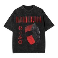 Women Men Twenty One Pilots Philadelphia Tour Skeleton Graphic T‑Shirt Unisex Washed Vintage Crew Neck Short Sleeve Loose Fit Soft Streetwear Tops L black