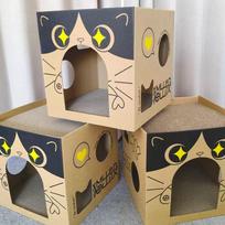 Tvirtas kartoninis kačių namelis su draskykle - Atsparus dėvėjimuisi ir nepaliekantis plaukų Reinforced Corrugated Cardboard, Cartoon Print