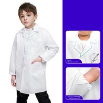 Vaikų Unisex Balta laboratorinė suknelė Ilgomis rankovėmis Kišenės Uniforma Darbo drabužiai Gydytojo Sūrio apranga Berniukas Mergaitė Balta Gryna Vasaros Pavasario S white