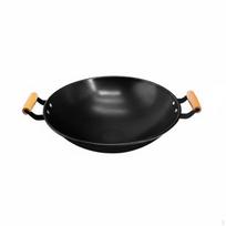Round Bottom Wok Heavy Duty Chinese Iron Construction StirFry Pan for Chefs, Restaurant 38CM black