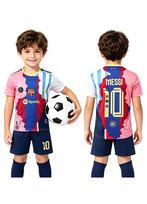 Vaikų futbolo aprangos komplektas Barcelona #10 Messi Atminimo leidimas su marškinėliais, šortais, kojinėmis Rožinė/Mėlyna 140-150 CM rožinė/mėlyna