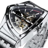 LAIMĖTOJAS trikampis skeletas auksinis juodas laikrodis vyrams automatinis mechaninis rankinis netaisyklingas prabangus nerūdijančio plieno dirželis balta/juoda