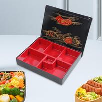 Japoniška Bento Dėžutė Pietums Raudona ir Juoda 6 Skyrių Maisto Indas Patiekalų Padėklas Restoranui black
