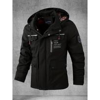 Vyriška „Softshell“ striukė, pavasarinė ir rudeninė striukė su daug kišenių su gobtuvu, atspari vandeniui ir vėjui lauko striukė žygiams ir stovyklavimui 2XL juoda