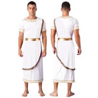 Vyriškas Helovino Senovės Graikijos toga persirengimo kostiumas trumpomis rankovėmis, retro auksinė dekoracija, cosplay romėniška toga 3XL balta