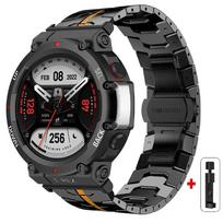 Metal Bracelet For Amazfit T-REX 3 2 Correa Business Stainless Steel Band For Amazfit T-REX/Pro Protector Glass Film Accessories For Amazfit T-REX gray