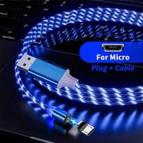 Sraunios šviesos duomenų laidas, magnetinis telefono įkrovimo laidas, daugiafunkcis, stilingas ir šaunus dizainas su pulsuojančio šviesos efektu for micro mėlyna