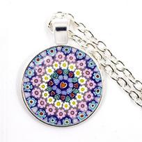 Murano Millefiori Pakabukas Karoliai Daugiaspalvis Gėlė 25mm Stiklo Kabošonas Karoliai Papuošalai Moterims Vyrams Dovana gray
