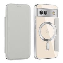 Prabangus odinis piniginė kortelių laikiklis magnetinis skaidrus telefono dėklas Google Pixel 9 10 Pro XL 10Pro 9Pro 9A 8A 7A dengtas flip dangtelis For Pixel 8A
