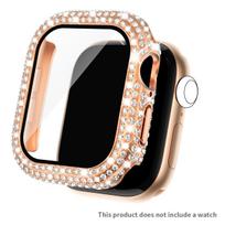 Cirkonų Bling dėklas + Grūdintas stiklas Apple Watch Series 11 10 9 8 7 SE, 46 42 45 41 44 40 38mm 41mm rožinio aukso spalvos