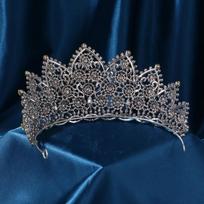 Nuotakos prabangi vestuvinė tiara Cirkonio dioksido aukšta karūna Kristalinė tiara Moteriška princesės išleistuvių grožio konkurso sidabrinės spalvos nuotakos tiara gray
