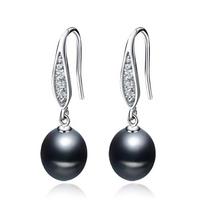 Real Natural Freshwater Black Pearl Earring Woman,Wedding 925 Silver Pearl Drop Earrings Fine Jewelry Wife Mother Party Gift gray
