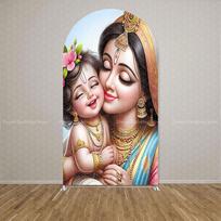 Individualus 2 pusių indiško stiliaus arkos fonas Radha Krishna Yashoda povas Vaikų gimtadienio vakarėlis Kūdikio krikšto dekoracija Fonas 1.6x3.9ft(50x120cm)