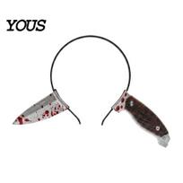Secret Room Escape Gear Fake Knife Through Head Headband for Adult, PU Foam Horror Trick or Treat Favors Headwear Prop, Funny Halloween Costume ruda