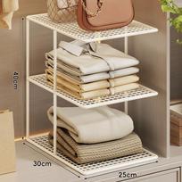 Sudedamas metalinis tinklelio spintos lentynų organizatorius, daugiaaukštis laikymo stovas drabužių spintai L balta