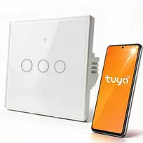 Qoltec Smart Touch 3-Gang Light Switch | Wi-Fi | Timer | Tuya | Smart Life | Tempered Glass | White