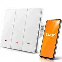 Qoltec Smart 3-Gang Light Switch | Wi-Fi | Timer | Tuya | Smart Life | White