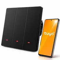 Qoltec Smart 3-Gang Light Switch | Wi-Fi | Timer | Tuya | Smart Life | Black