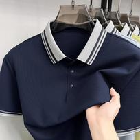 Essential casual short-sleeve polo shirt with striped collar 3XL black