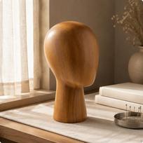 Kepurės demonstravimo manekeno galva, patvaraus medžio rašto dizaino, skirta salonų prekystaliams Dark Wood Grain Low beige