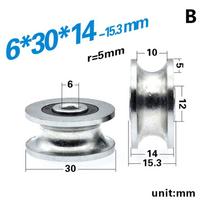 1 vnt. 8*30*14 mm rutulinis guolis, skriemulio ratukas, U formos griovelio ratukas, 6x30x14 mm bėgio kreipiamasis ratukas/ritinėlis, nerūdijantis 6*30*14mm