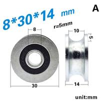 1 vnt. 8*30*14 mm rutulinis guolis, skriemulio ratukas, U formos griovelio ratukas, 6x30x14 mm bėgio kreipiamasis ratukas/ritinėlis, nerūdijantis 8*30*14mm