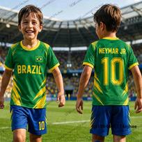 Vaikų sportinis kostiumas Futbolo marškinėliai Neymar #10 spaudinys Marškinėliai+Šortai Rinkiniai Brazilijos Fano Kostiumas Sportiniai Vaikams/Suaugusiems 2 dalių apranga 160