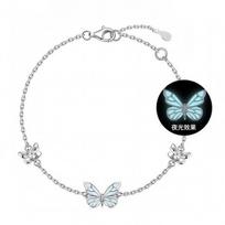 Šviečiantis drugelio apyrankė Sterlingas Reguliuojama žavesio papuošalas Moterims Mergaitėms Romantiška dovana S999 Glow-in-the-Dark Butterfly Bracelet gray