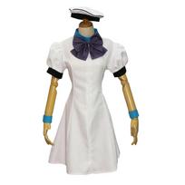 Anime When They Cry Higurashi no Naku Koro ni Rena Ryuugu Halloween Cosplay Costume with Hat and Wristbands L&Women white